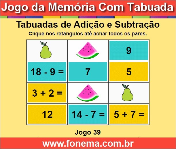Jogo da Memória com Adição e Subtração.