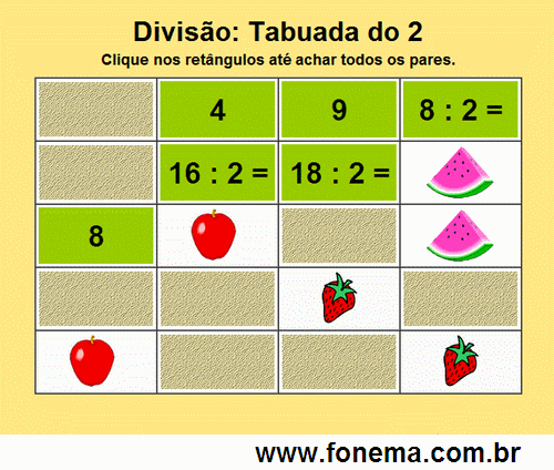 Jogos da Memória Com Tabuadas de Divisão.