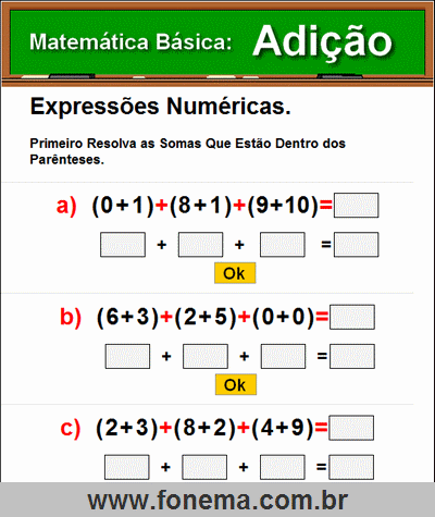 Expressões Numéricas de Adição