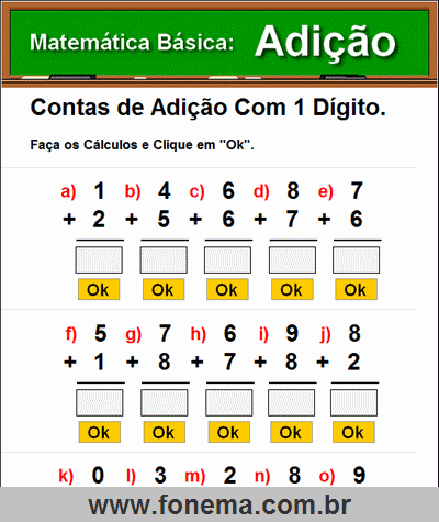 Contas de Adição Com 1 Dígito