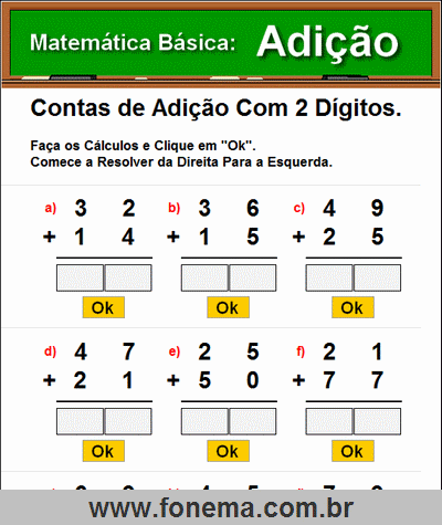 Contas de Adição Com 2 Dígitos