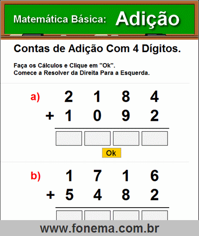 Contas de Adição Com 4 Dígitos