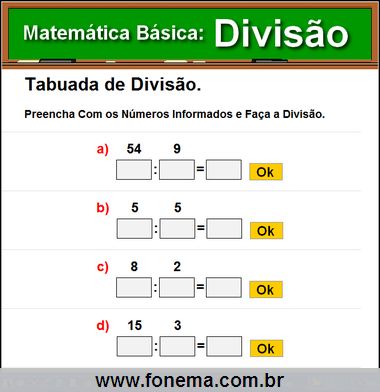 Tabuadas de Dividir do 1 ao 10