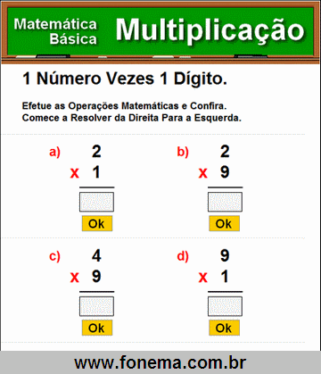 Contas de Multiplicação 1 Número Vezes 1 Dígito