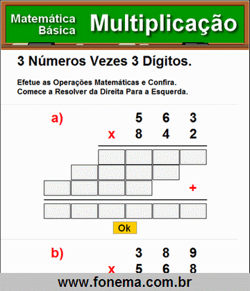 Contas de Multiplicação 3 Números Vezes 3 Dígitos